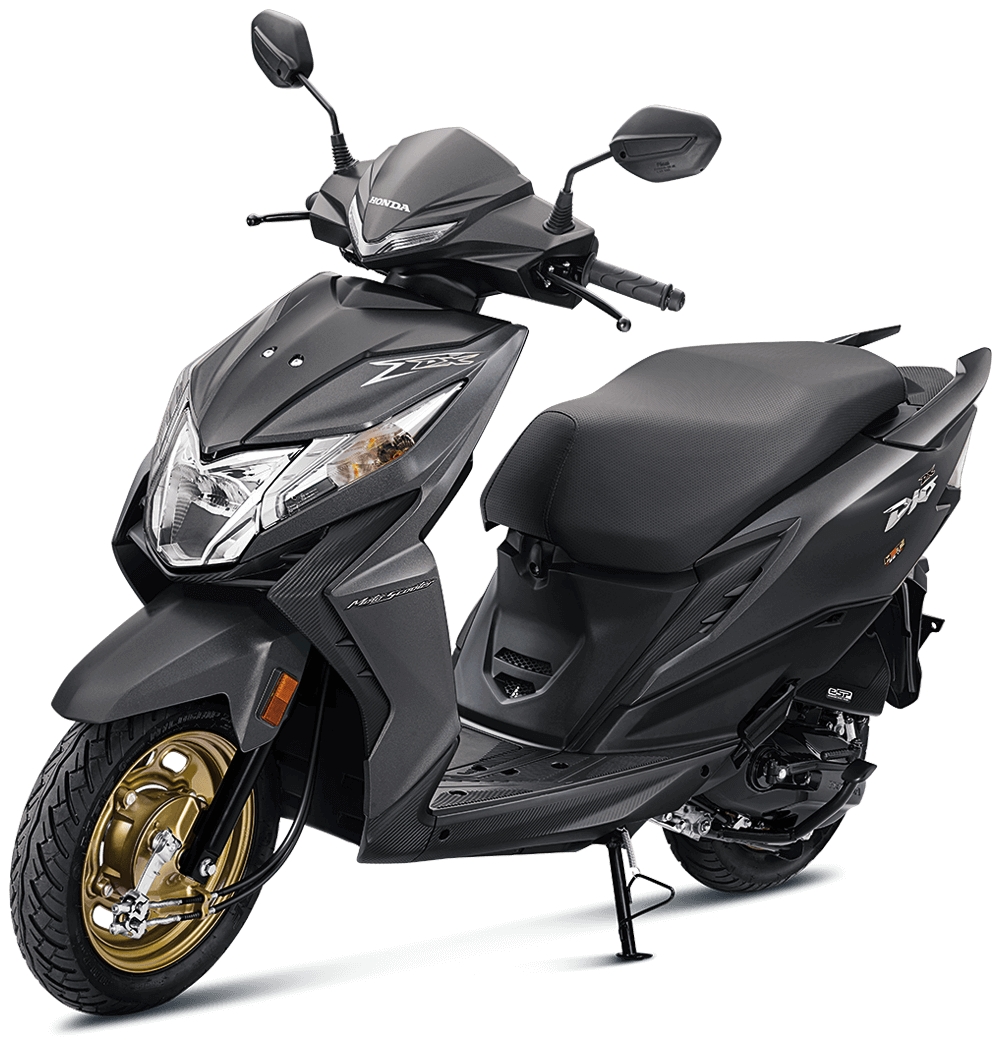 Checkout Deluxe Grey Honda Dio OBD2 at reasonable price exclusively at Rushabh Honda, Nashik. Best Two wheeler Honda Dealers for years.